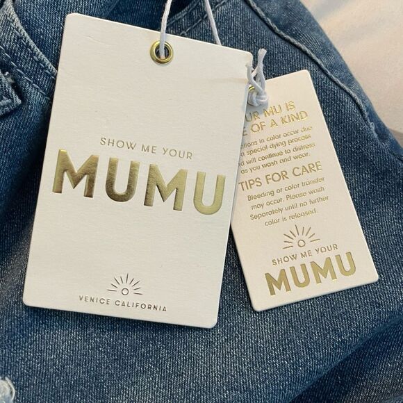 Show Me Your Mumu Reba Jeans Maxi Skirt Blue Denim Distressed Front Slit 26 - Picture 6 of 8